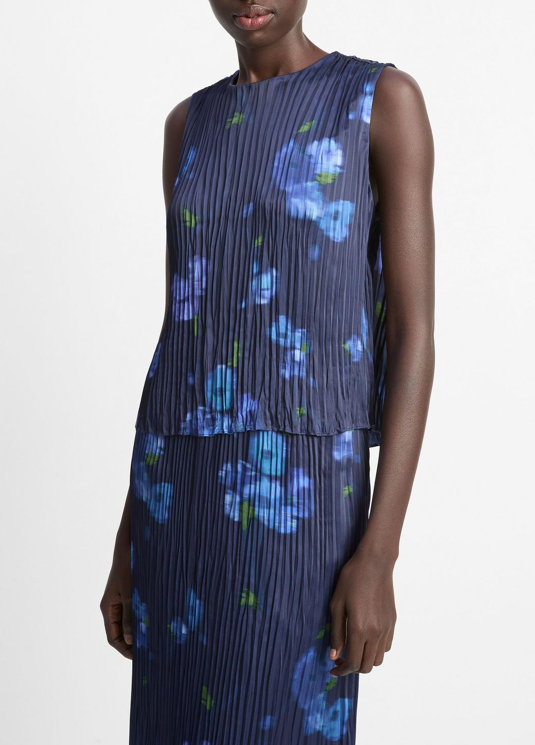 VINCE Sale Poppy Blur Crushed Satin Shell in Shirts & Tees MIDNIGHT