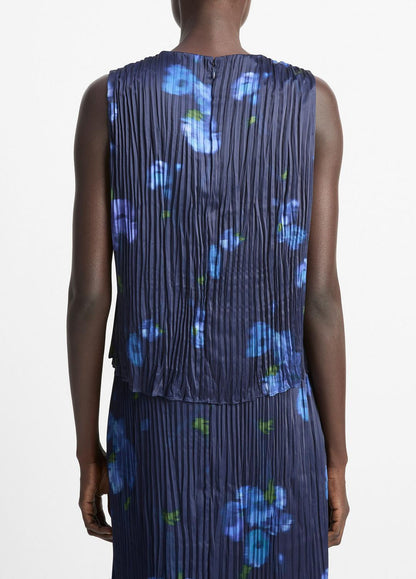 VINCE Sale Poppy Blur Crushed Satin Shell in Shirts & Tees MIDNIGHT