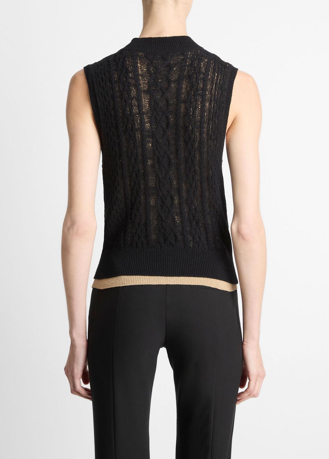 VINCE Sale Cable Cotton-Blend Double-Layer Shell in Sweaters BLACK/GOLD CLIFF
