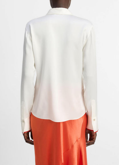 VINCE Sale Tipped Silk Button-Front Blouse in Shirts & Tees OFF WHITE/BRICK ROSE