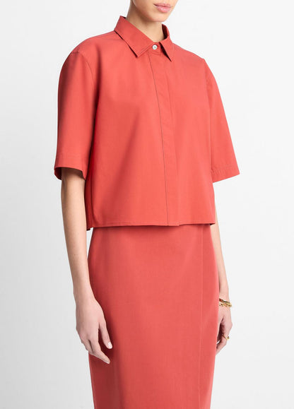 VINCE Sale Cotton Short-Sleeve Cropped Shirt in Shirts & Tees BRICK ROSE