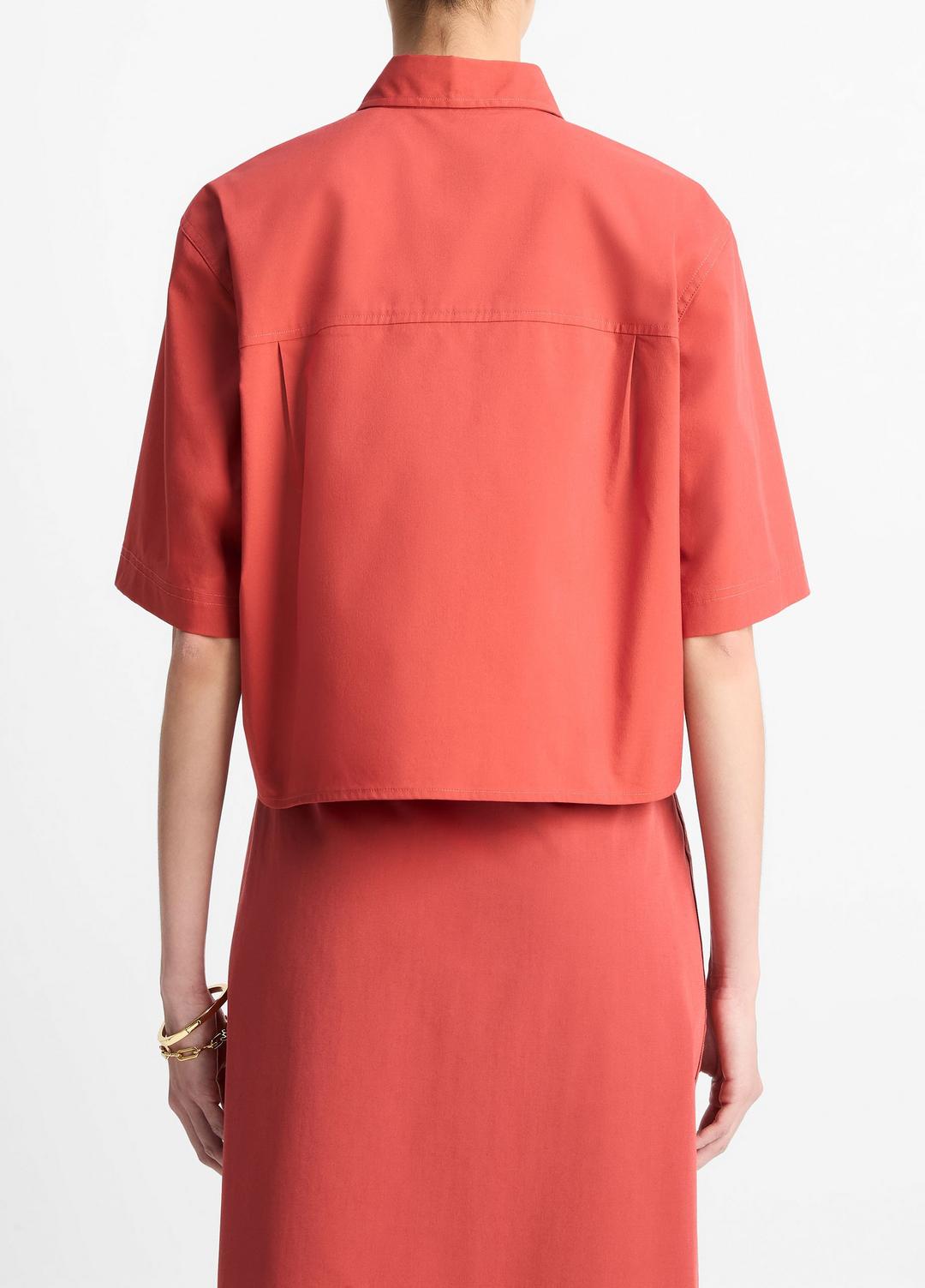 VINCE Sale Cotton Short-Sleeve Cropped Shirt in Shirts & Tees BRICK ROSE