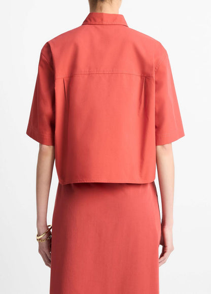 VINCE Sale Cotton Short-Sleeve Cropped Shirt in Shirts & Tees BRICK ROSE