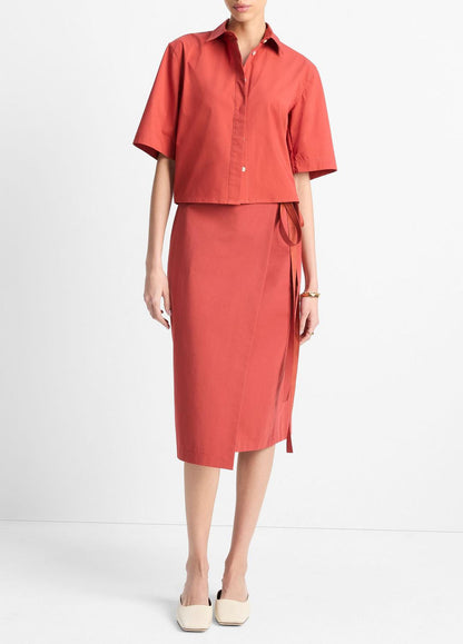 VINCE Sale Cotton Short-Sleeve Cropped Shirt in Shirts & Tees BRICK ROSE