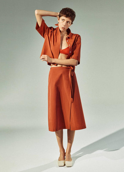 VINCE Sale Cotton Short-Sleeve Cropped Shirt in Shirts & Tees BRICK ROSE