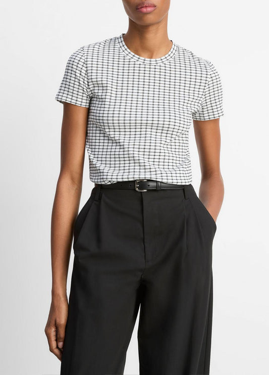 VINCE Sale Checked Smocked T-Shirt in Shirts & Tees BLACK COMBO