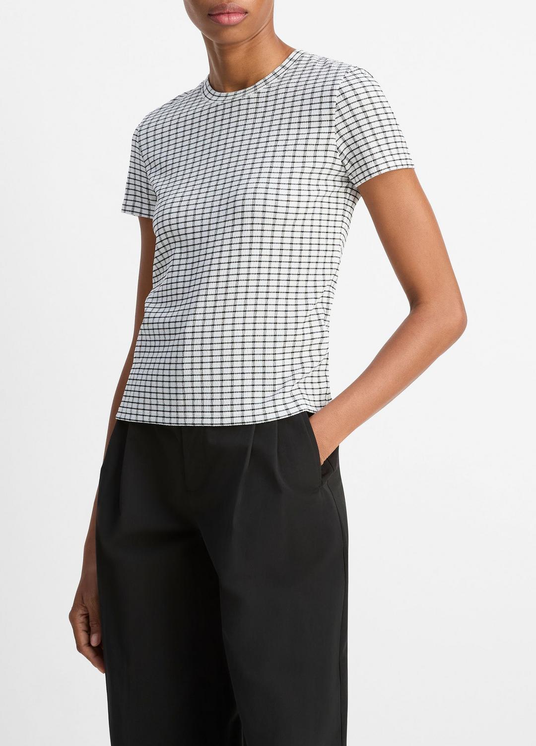 VINCE Sale Checked Smocked T-Shirt in Shirts & Tees BLACK COMBO
