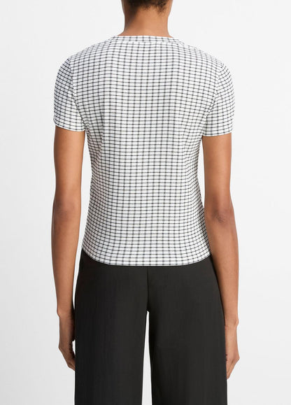VINCE Sale Checked Smocked T-Shirt in Shirts & Tees BLACK COMBO
