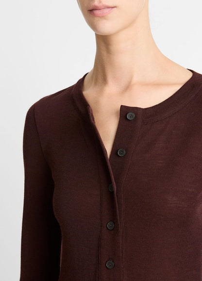 VINCE Sale Wool Long-Sleeve Henley in Shirts & Tees CHERRY NIGHT