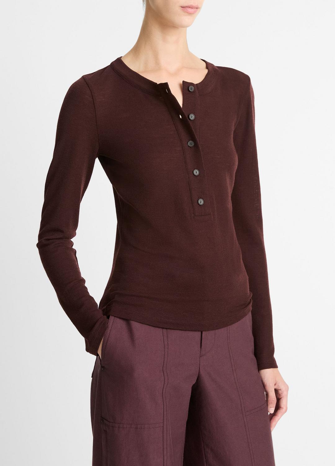 VINCE Sale Wool Long-Sleeve Henley in Shirts & Tees CHERRY NIGHT