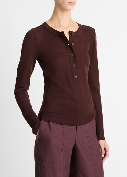 VINCE Sale Wool Long-Sleeve Henley in Shirts & Tees CHERRY NIGHT