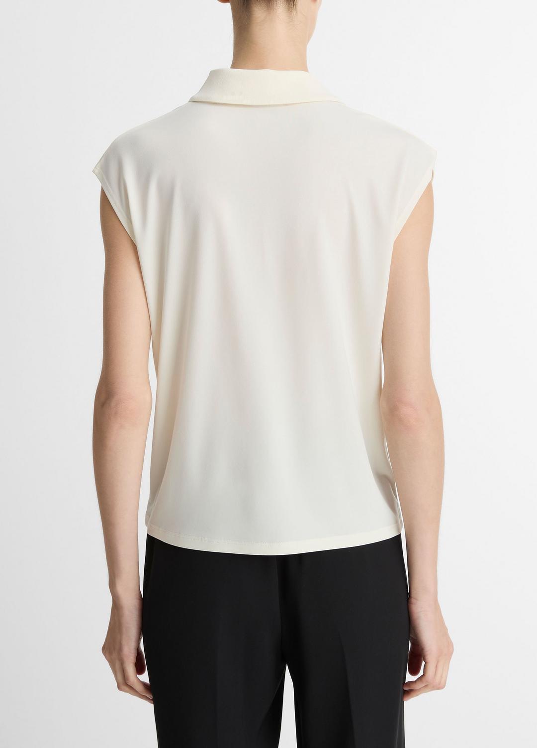 VINCE Sale Matte Jersey Cap-Sleeve Polo Top in Shirts & Tees IVORY