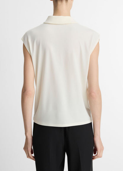 VINCE Sale Matte Jersey Cap-Sleeve Polo Top in Shirts & Tees IVORY
