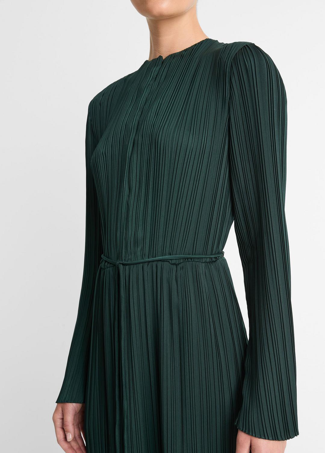 VINCE Sale Pleated Satin Long-Sleeve Dress in Dresses & Skirts MARINE PINE