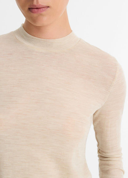 VINCE Sale Wool Three-Quarter-Sleeve Mock-Neck Top in Shirts & Tees LIGHT HEATHER ECRU