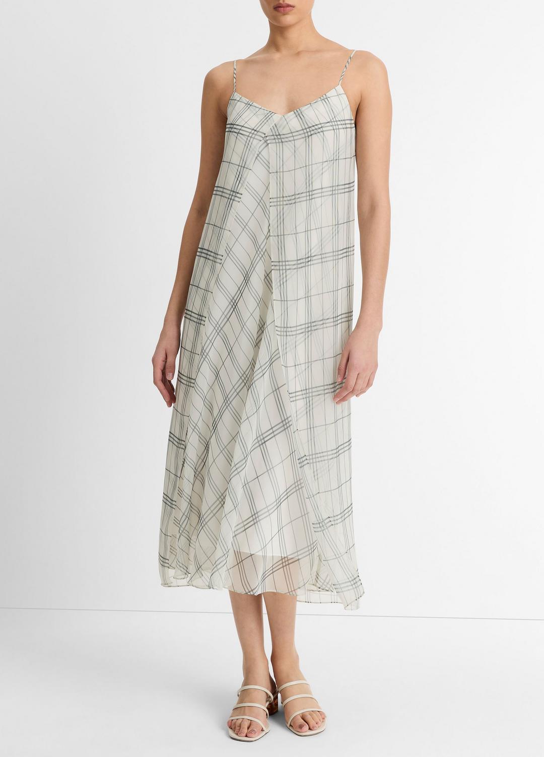 VINCE Sale Fenced Plaid Layered Dress in Dresses & Skirts OFF WHITE/GREY