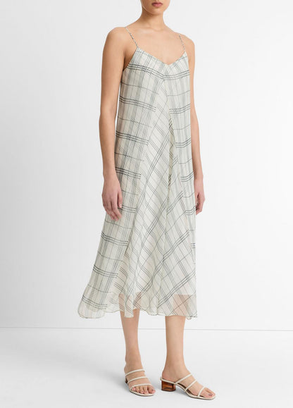 VINCE Sale Fenced Plaid Layered Dress in Dresses & Skirts OFF WHITE/GREY