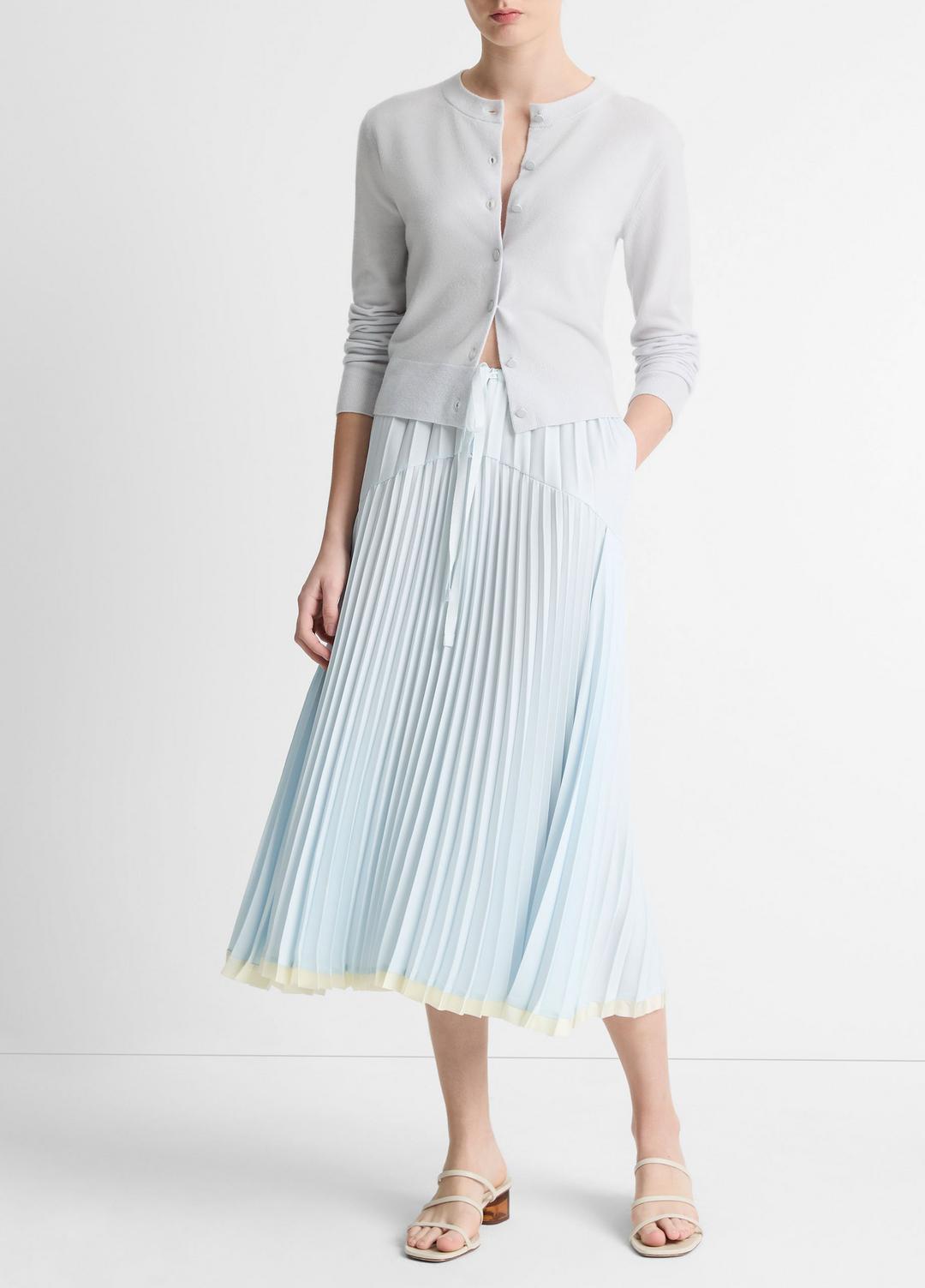 VINCE Sale Pleated Satin Tiered Skirt in Dresses & Skirts SKY MIST