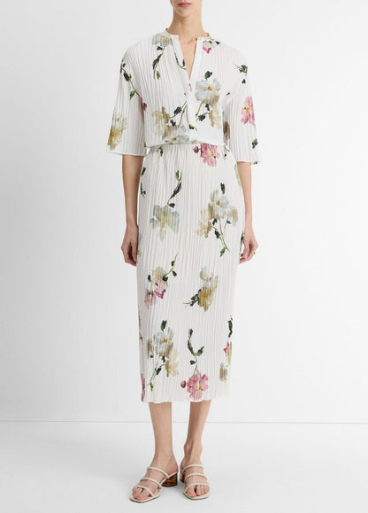 VINCE Sale Wilted Peony Pleated Side-Tie Skirt in Dresses & Skirts WHITE PEONY