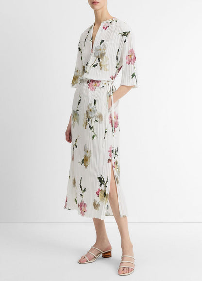 VINCE Sale Wilted Peony Pleated Side-Tie Skirt in Dresses & Skirts WHITE PEONY