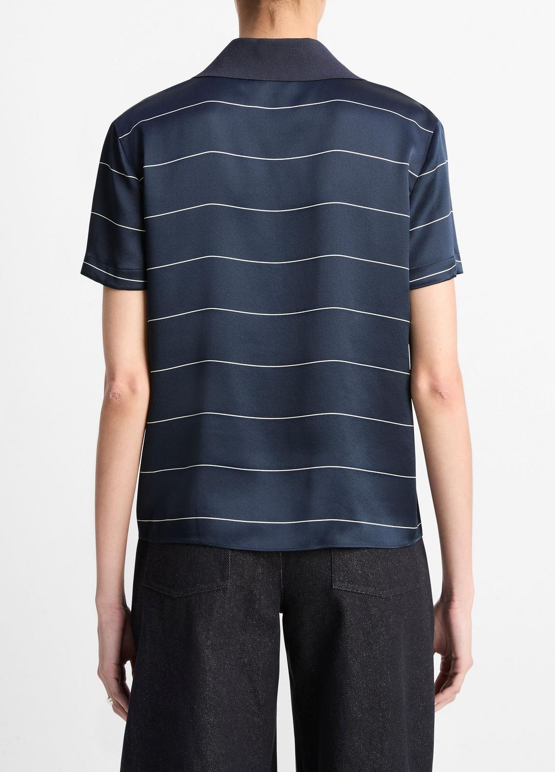 VINCE Sale Knit-Collar Striped Silk Polo Shirt in Shirts & Tees COASTAL BLUE/CREAM