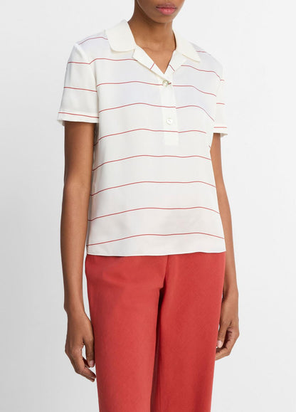VINCE Sale Knit-Collar Striped Silk Polo Shirt in Shirts & Tees CREAM/BRICK ROSE