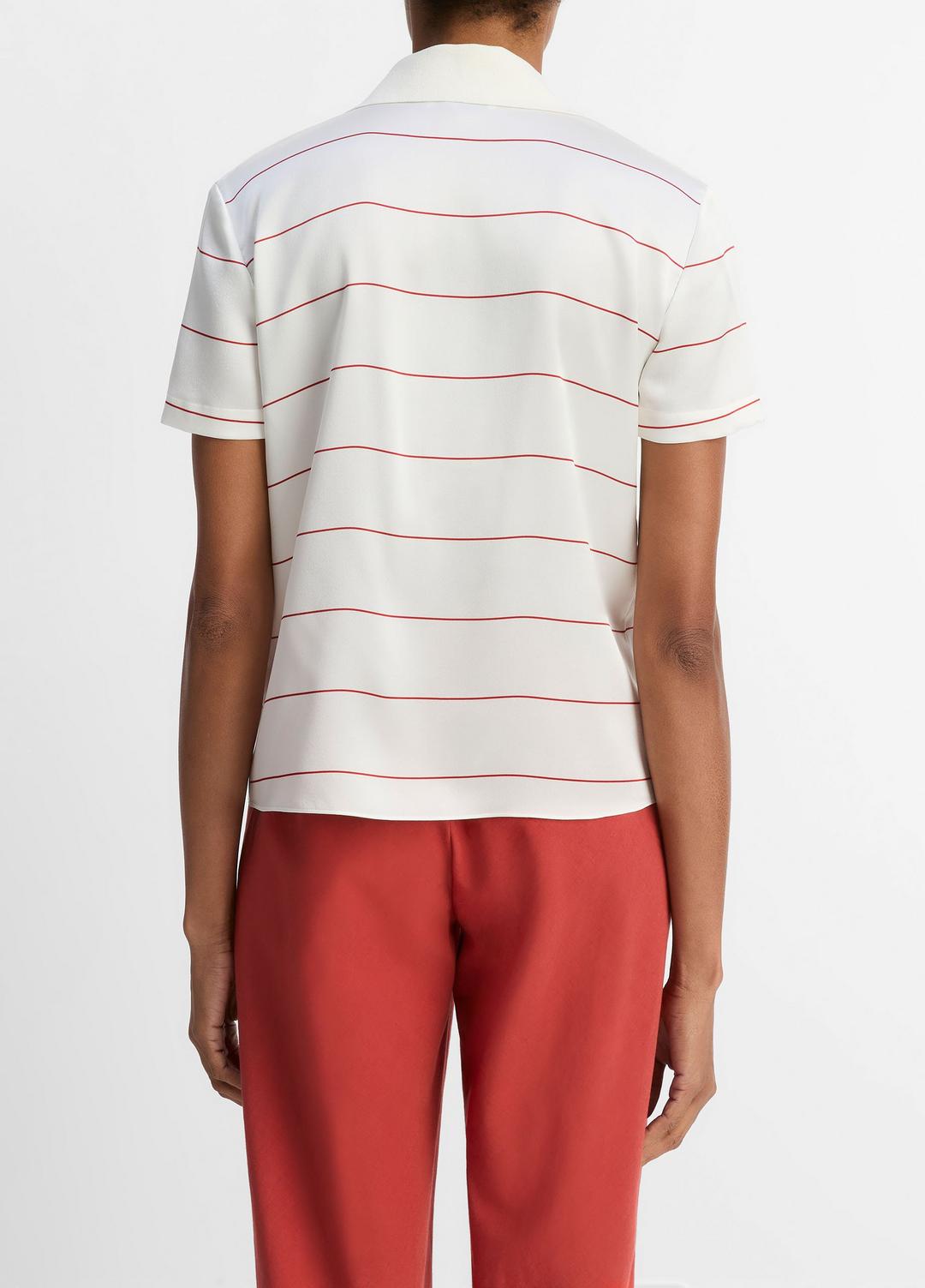 VINCE Sale Knit-Collar Striped Silk Polo Shirt in Shirts & Tees CREAM/BRICK ROSE