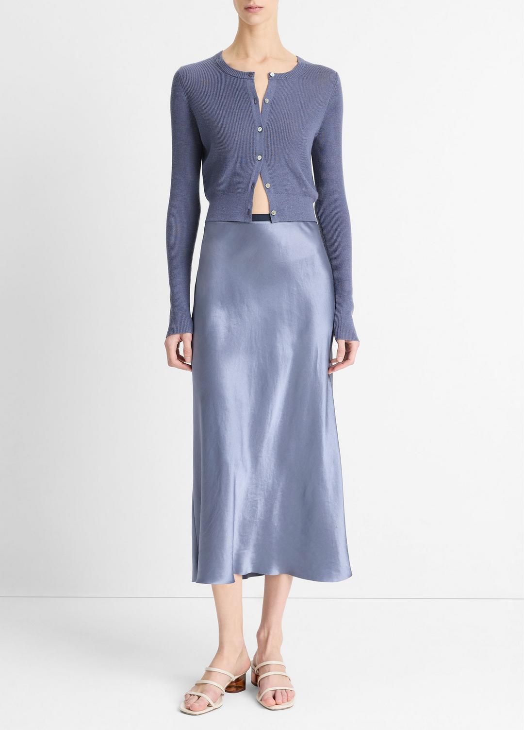 VINCE Sale Contrast-Waistband Satin Bias Skirt in Dresses & Skirts MAUVE THISTLE
