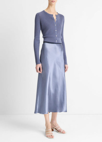 VINCE Sale Contrast-Waistband Satin Bias Skirt in Dresses & Skirts MAUVE THISTLE