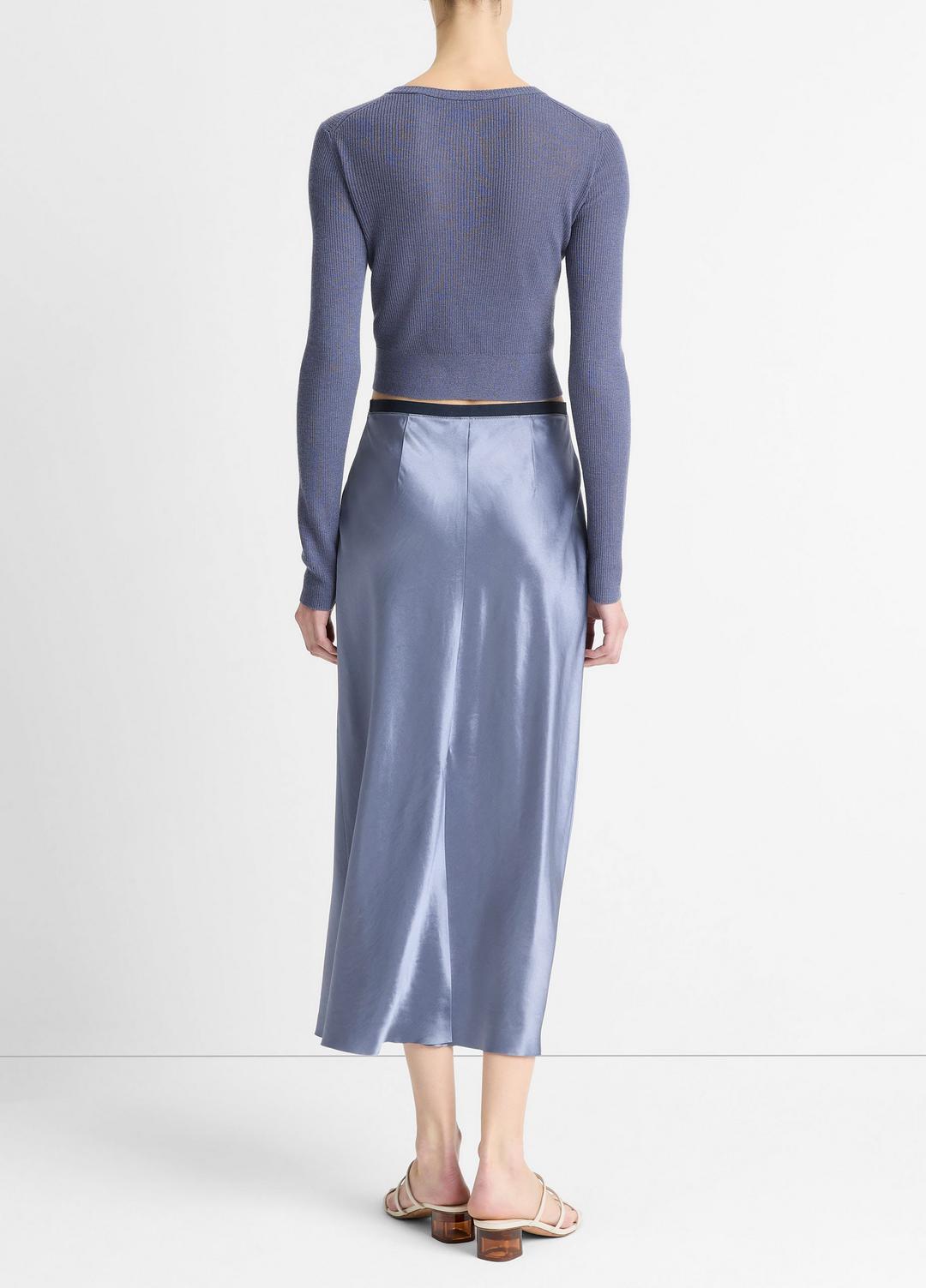 VINCE Sale Contrast-Waistband Satin Bias Skirt in Dresses & Skirts MAUVE THISTLE