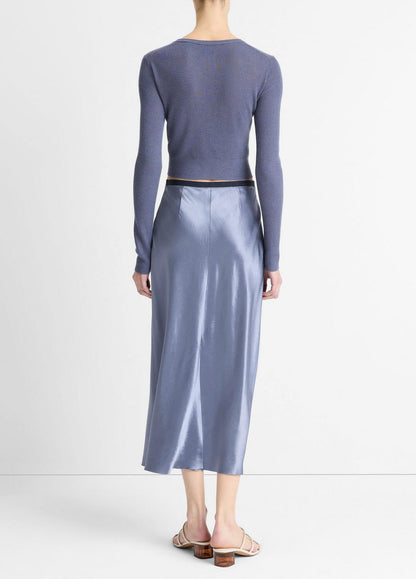 VINCE Sale Contrast-Waistband Satin Bias Skirt in Dresses & Skirts MAUVE THISTLE