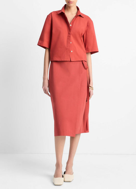 VINCE Sale Cotton-Blend Straight Wrap Skirt in Dresses & Skirts BRICK ROSE