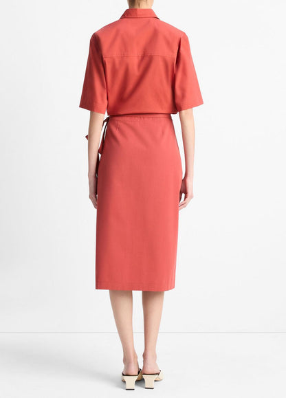 VINCE Sale Cotton-Blend Straight Wrap Skirt in Dresses & Skirts BRICK ROSE
