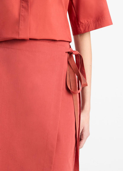 VINCE Sale Cotton-Blend Straight Wrap Skirt in Dresses & Skirts BRICK ROSE