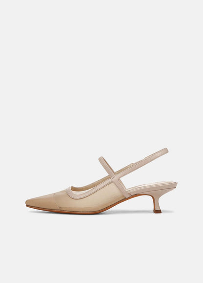 VINCE Sale Venice Leather and Mesh Slingback Kitten Heel in Shoes BIRCH SAND