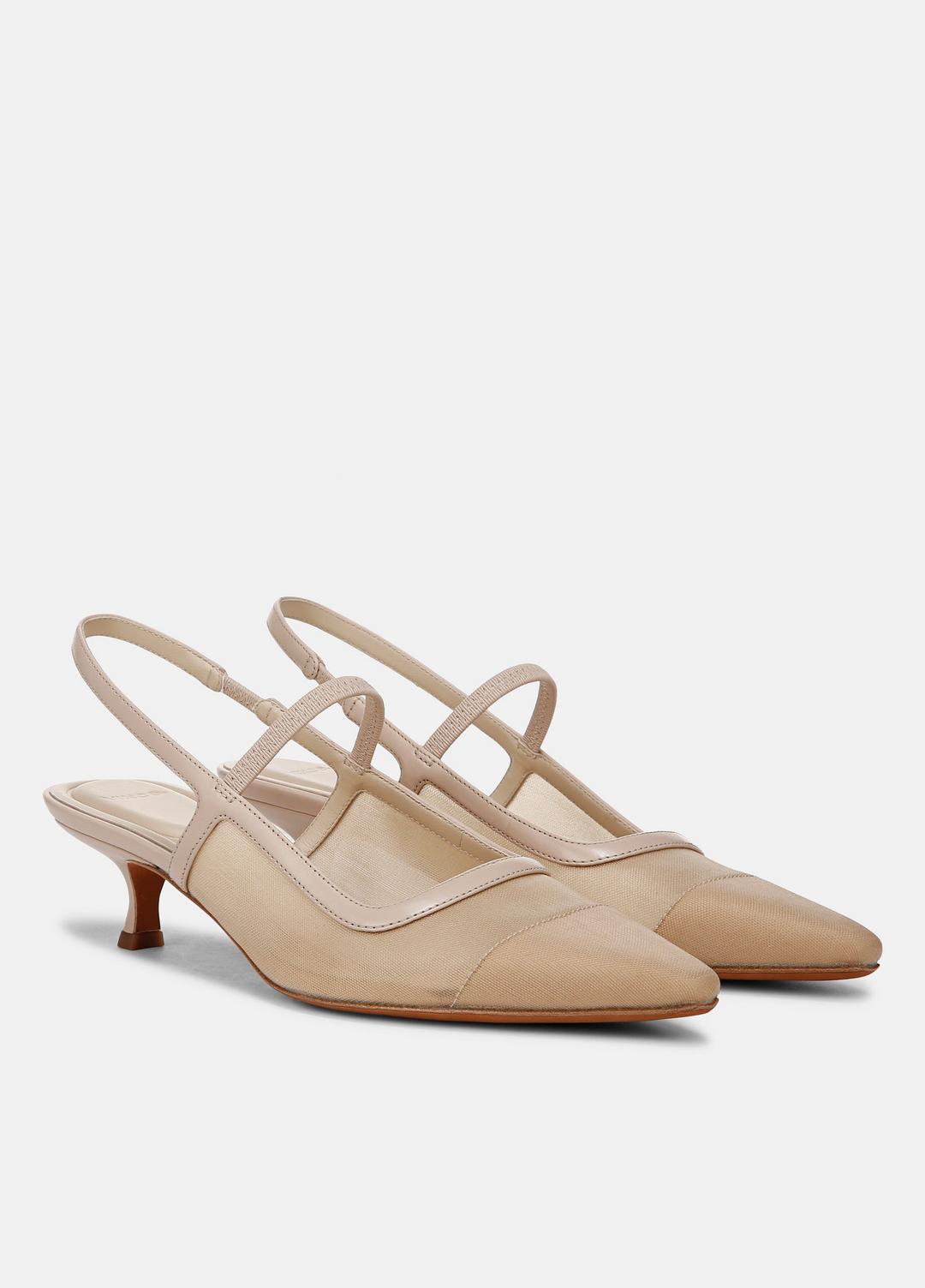 VINCE Sale Venice Leather and Mesh Slingback Kitten Heel in Shoes BIRCH SAND