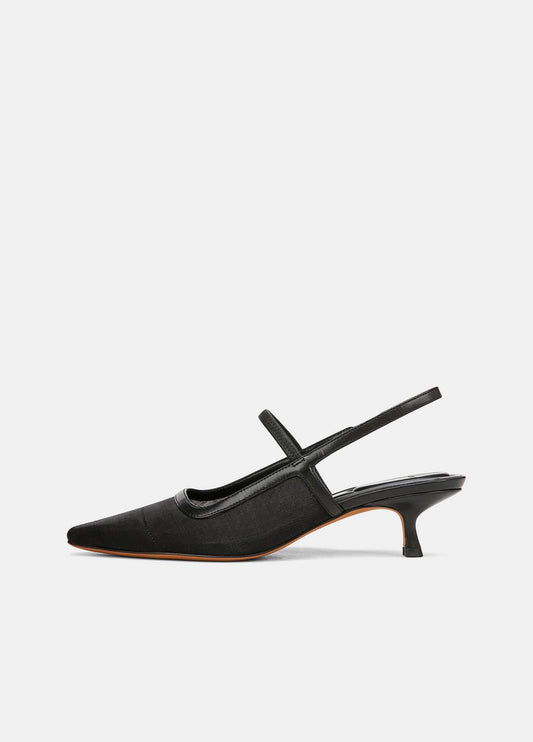 VINCE Sale Venice Leather and Mesh Slingback Kitten Heel in Shoes BLACK