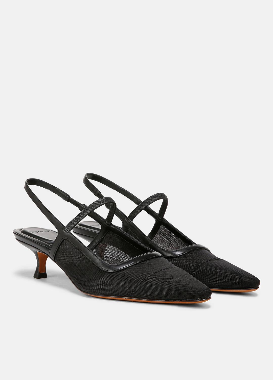 VINCE Sale Venice Leather and Mesh Slingback Kitten Heel in Shoes BLACK