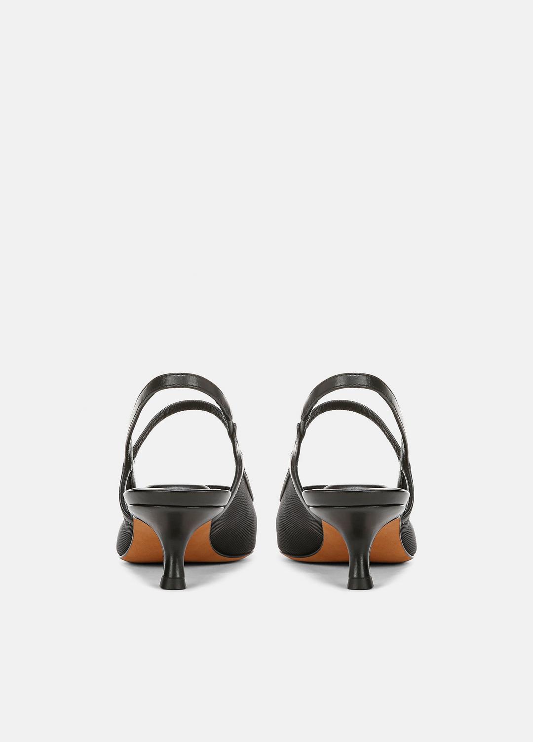VINCE Sale Venice Leather and Mesh Slingback Kitten Heel in Shoes BLACK