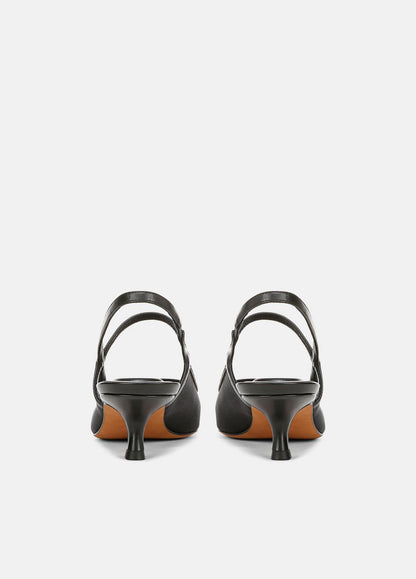 VINCE Sale Venice Leather and Mesh Slingback Kitten Heel in Shoes BLACK