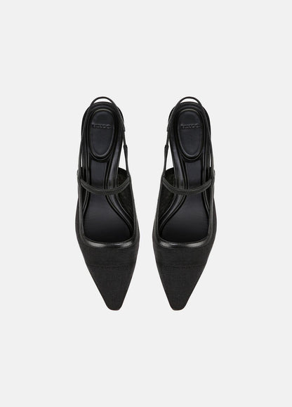 VINCE Sale Venice Leather and Mesh Slingback Kitten Heel in Shoes BLACK