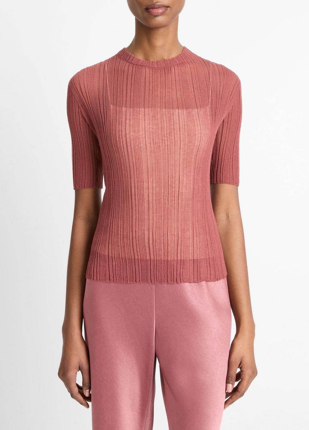 VINCE Sale Italian Cotton-Blend Double-Layer Top in Sweaters ROSE JAM/SABBIA