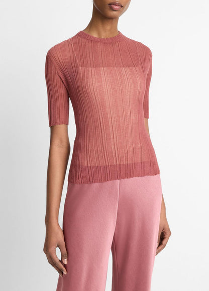 VINCE Sale Italian Cotton-Blend Double-Layer Top in Sweaters ROSE JAM/SABBIA
