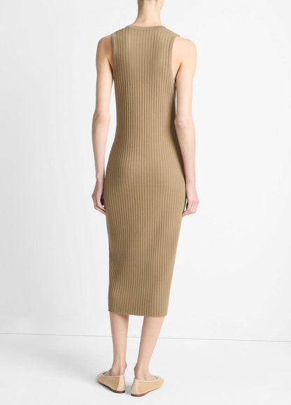 VINCE Sale Ribbed Cotton-Blend Button-Front Dress in Dresses & Skirts TAPENADE
