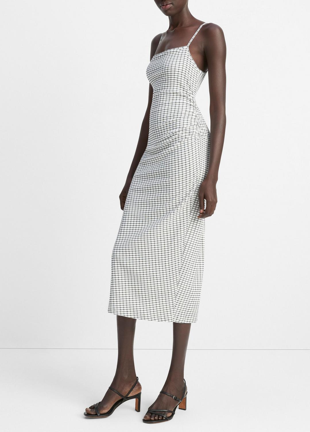 VINCE Sale Checked Smocked Tank Dress in Dresses & Skirts BLACK COMBO