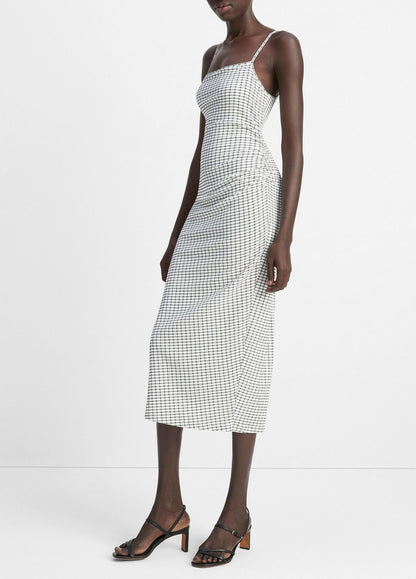 VINCE Sale Checked Smocked Tank Dress in Dresses & Skirts BLACK COMBO