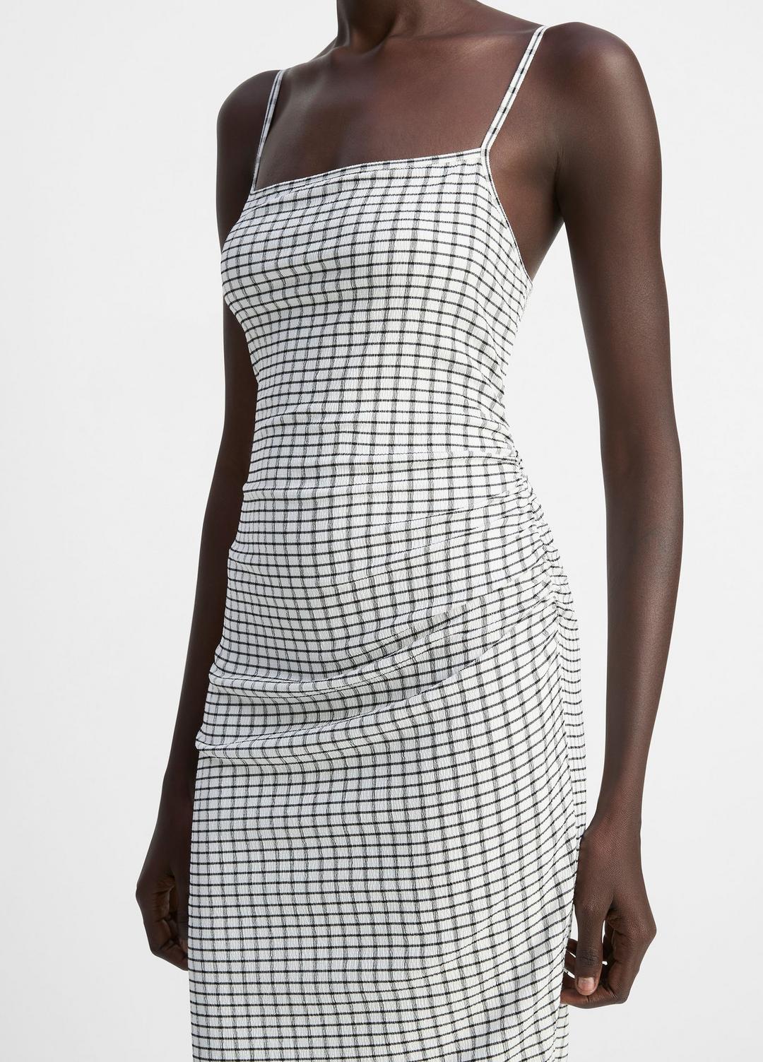 VINCE Sale Checked Smocked Tank Dress in Dresses & Skirts BLACK COMBO