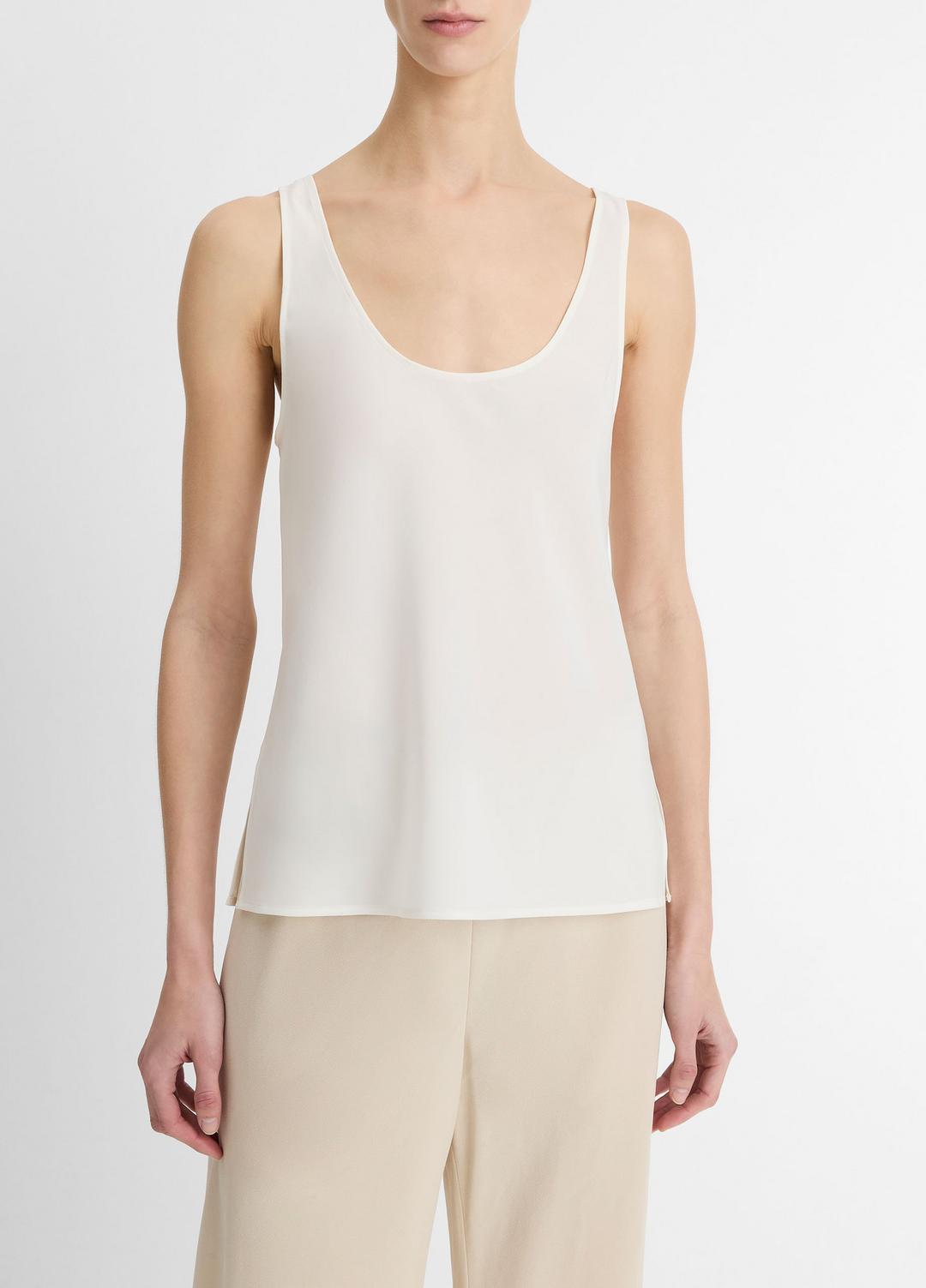 VINCE Sale Classic Stretch-Silk Bias Tank in Shirts & Tees OFF WHITE