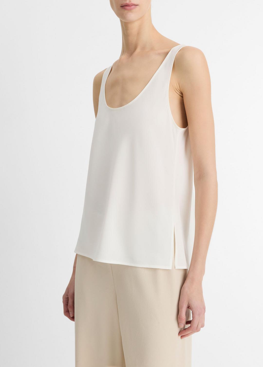 VINCE Sale Classic Stretch-Silk Bias Tank in Shirts & Tees OFF WHITE
