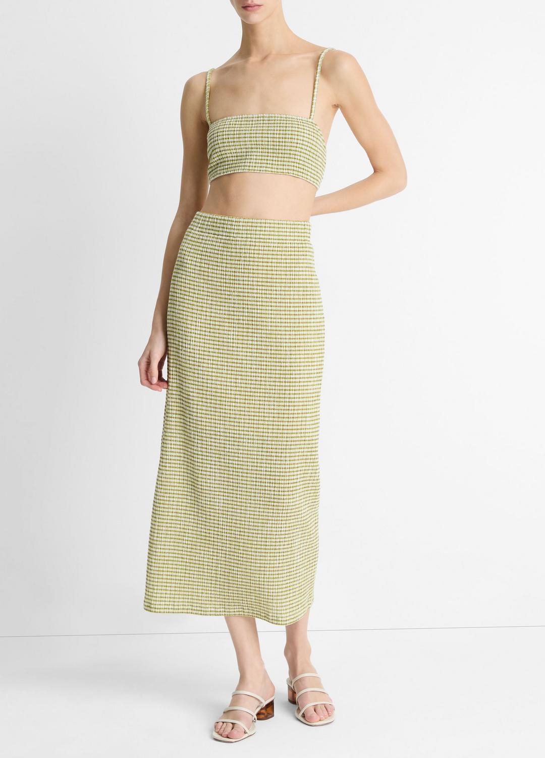 VINCE Sale Checked Smocked Midi Skirt in Dresses & Skirts HERBARIA COMBO